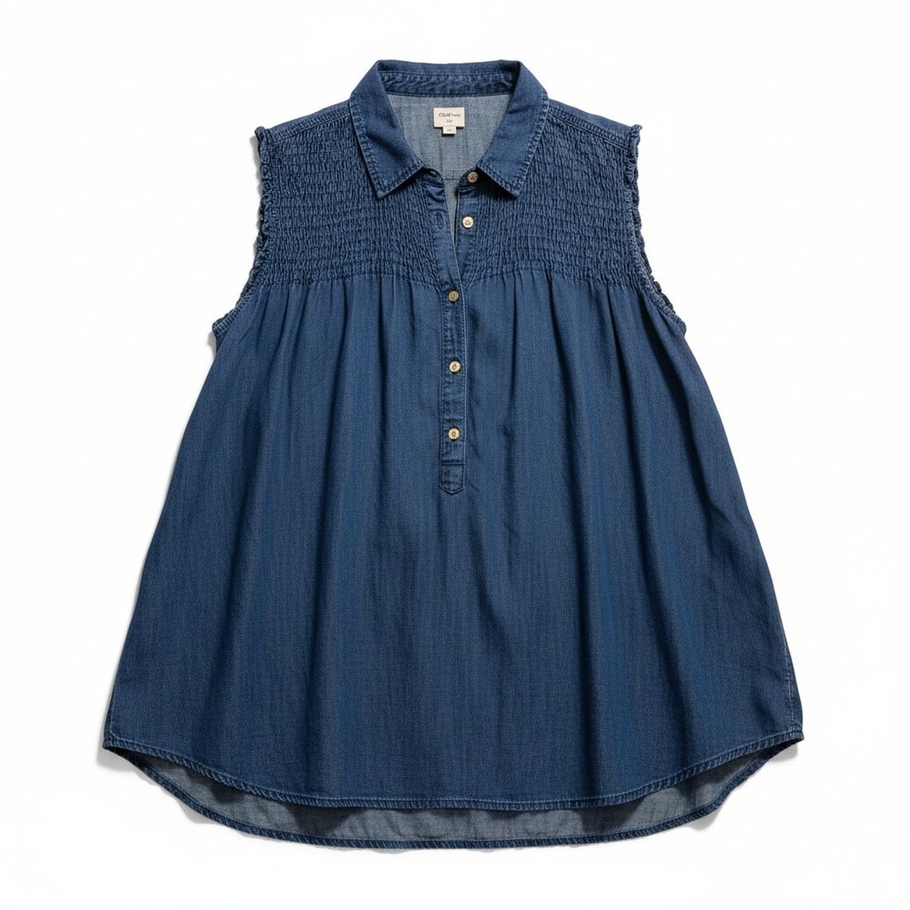 Gap XXL Womens Dark Indigo Lyocell Smocked Sleeveless Top Boho Casual Chambray